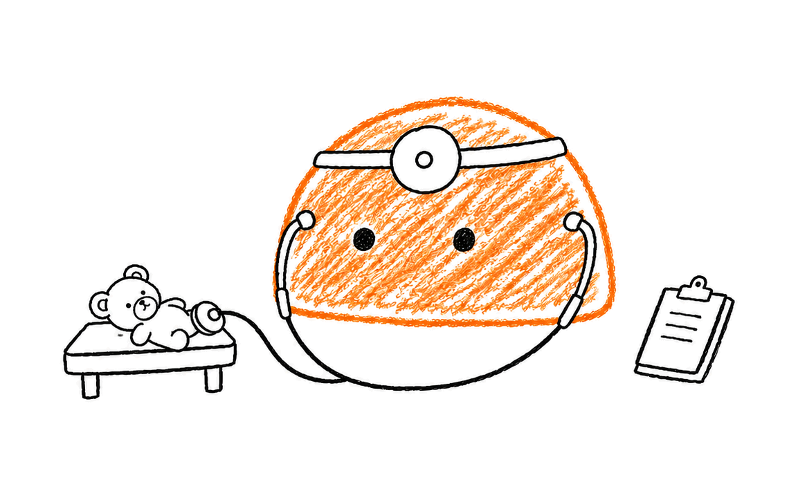 Healthcare — orange as a doctor examining a teddy bear