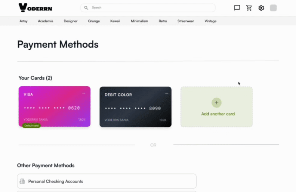 Payment methods final flow screen