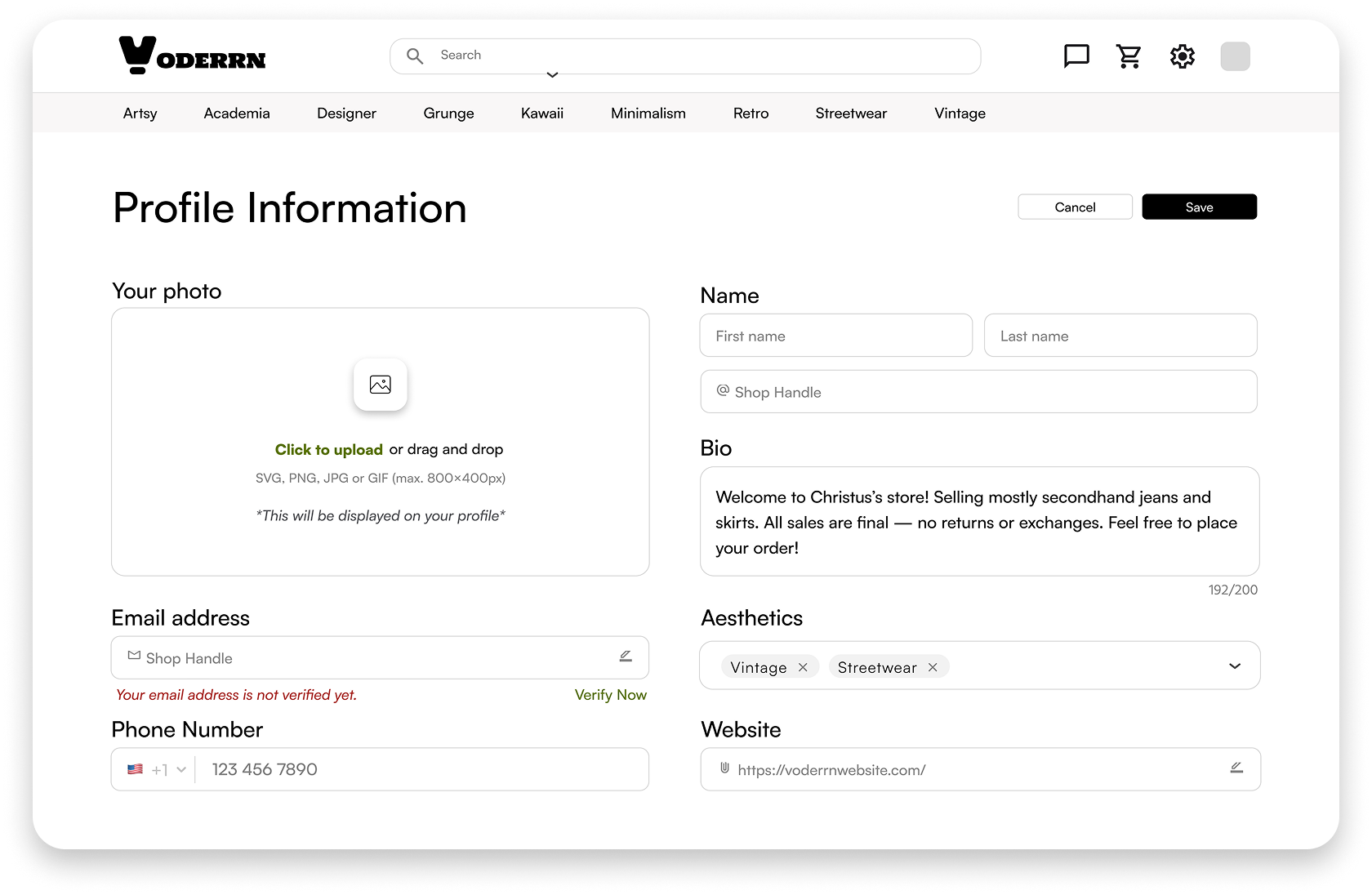 MVP profile edit screen